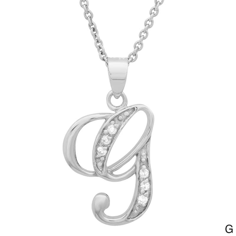 Sterling Cubic Zirconia Script Initial Necklace by Roberto Martinez. - G