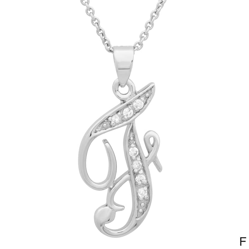 Sterling Cubic Zirconia Script Initial Necklace by Roberto Martinez. - F