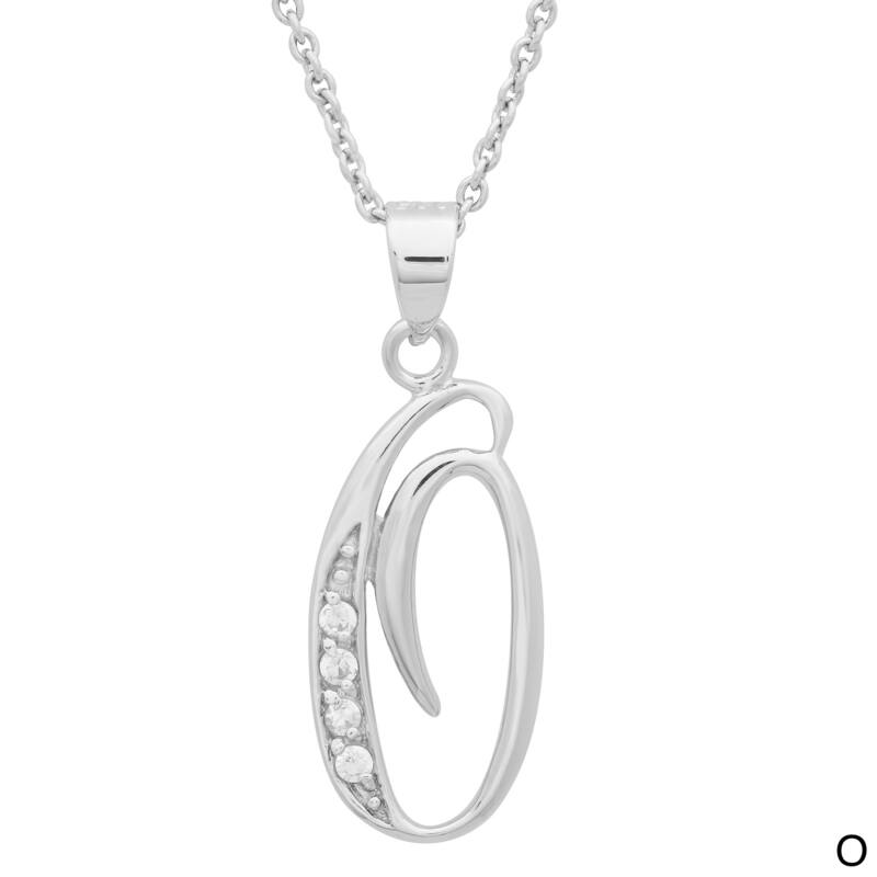 Sterling Cubic Zirconia Script Initial Necklace by Roberto Martinez. - O