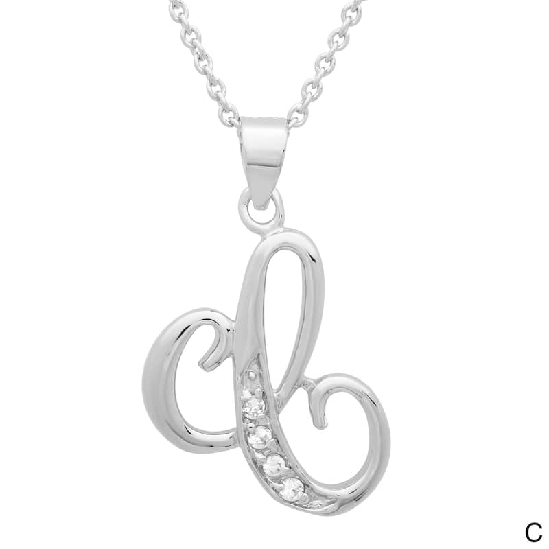 Sterling Cubic Zirconia Script Initial Necklace by Roberto Martinez. - C