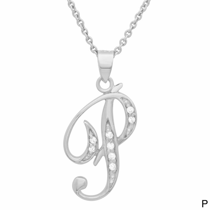 Sterling Cubic Zirconia Script Initial Necklace by Roberto Martinez. - P