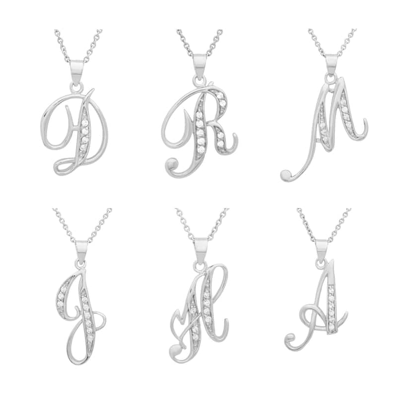 Sterling Cubic Zirconia Script Initial Necklace by Roberto Martinez.