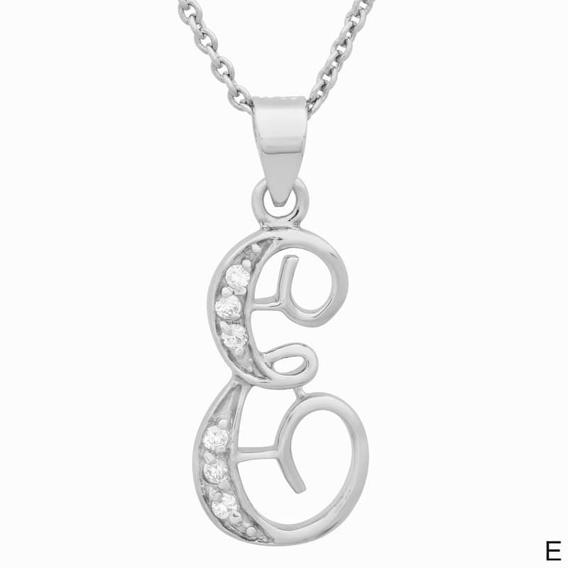 Sterling Cubic Zirconia Script Initial Necklace by Roberto Martinez. - E
