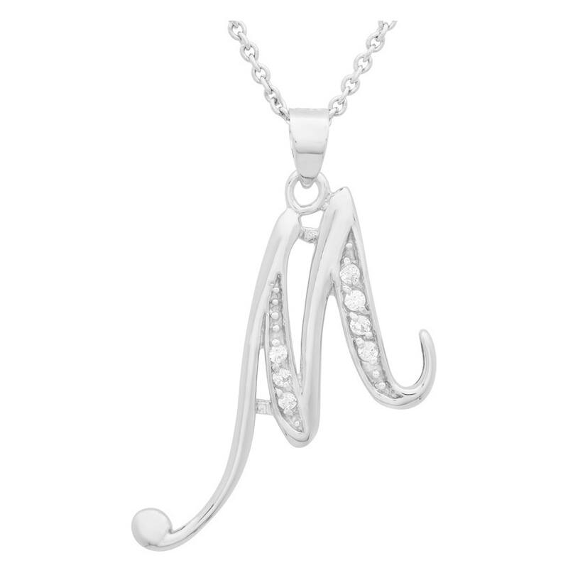 Sterling Cubic Zirconia Script Initial Necklace by Roberto Martinez. - M