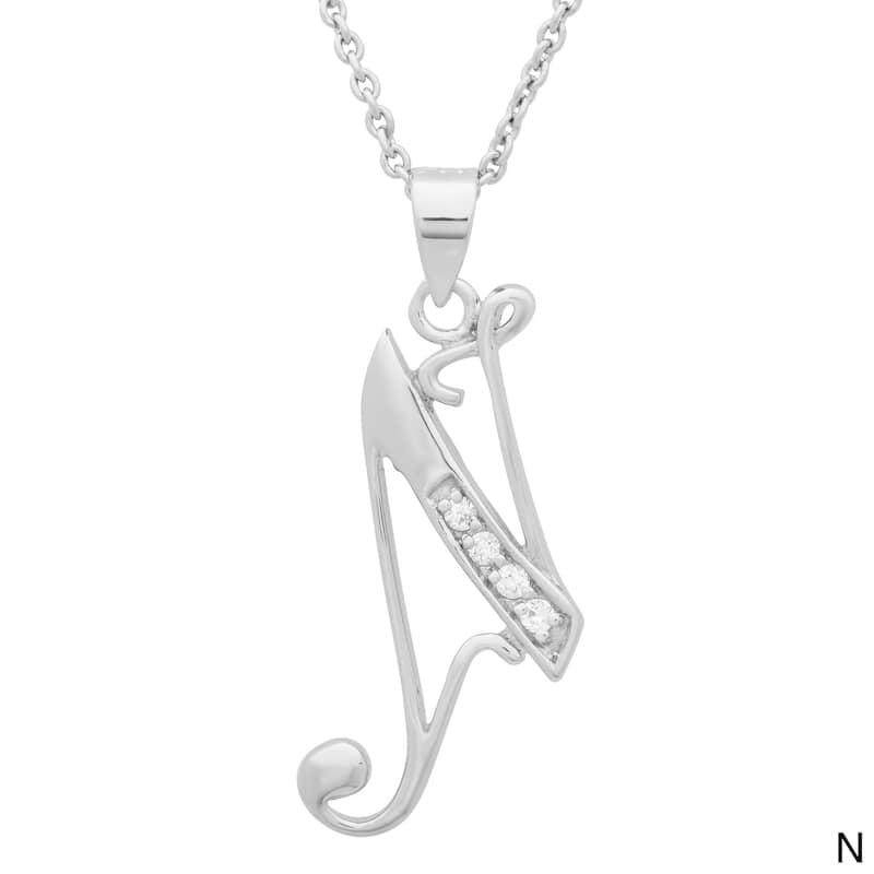 Sterling Cubic Zirconia Script Initial Necklace by Roberto Martinez. - N
