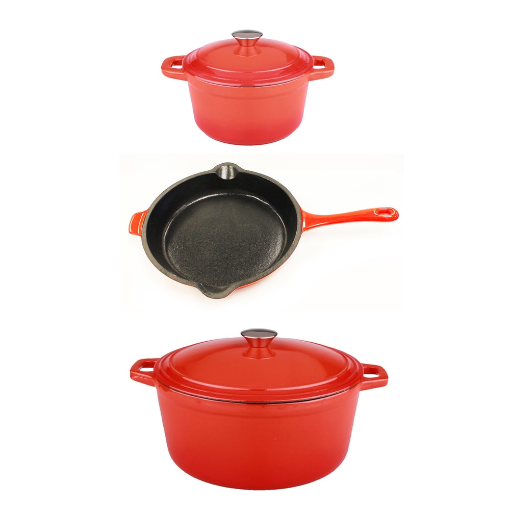 Berghoff Neo 8qt. Cast Iron Oval Dutch Oven, Matching Lid, Red
