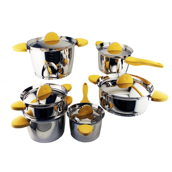 Shop Berghoff Stacca 11piece Cookware Set with Yellow Rubber Handles
