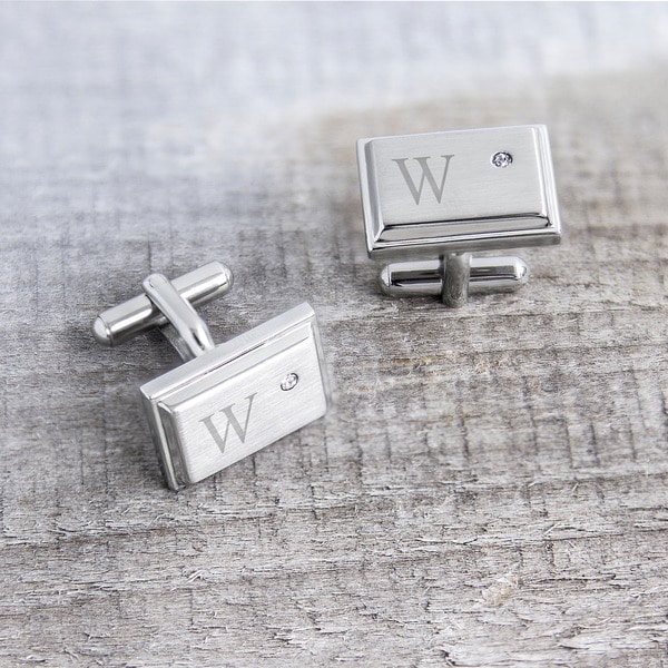Stainless Steel Personalized Zircon Jewel Stainless Steel Initial Cufflinks. Opens flyout.