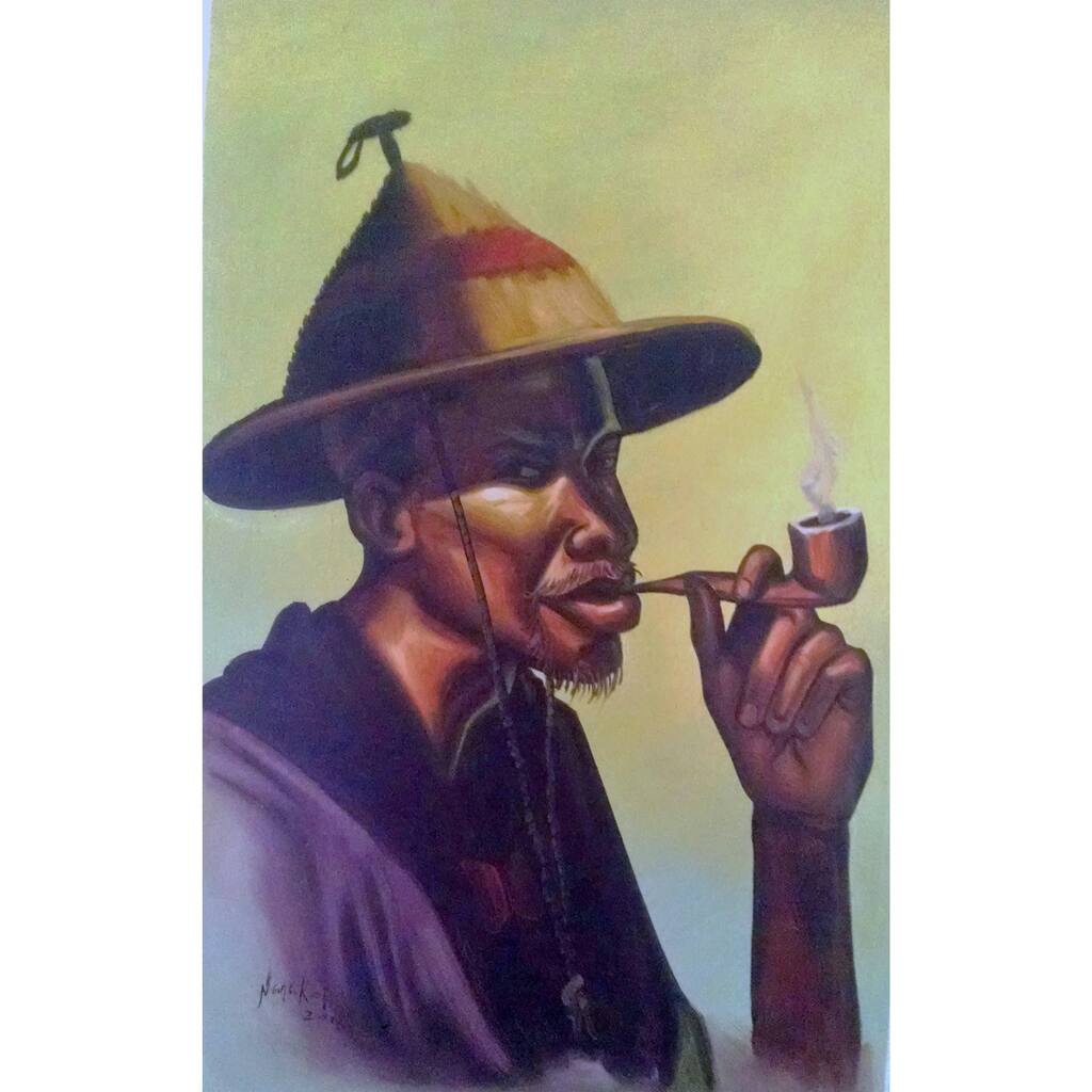 Handmade The African Tribesman Man Canvas Painting (Ghana)