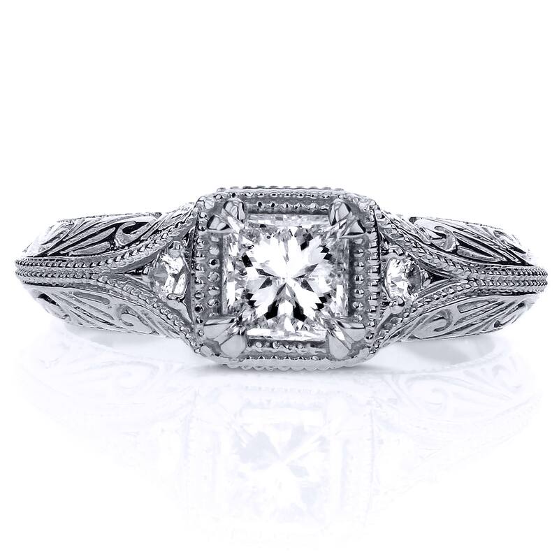 Annello by Kobelli 14k White Gold 5/8ct TDW Diamond Antique Filigree Engagement Ring