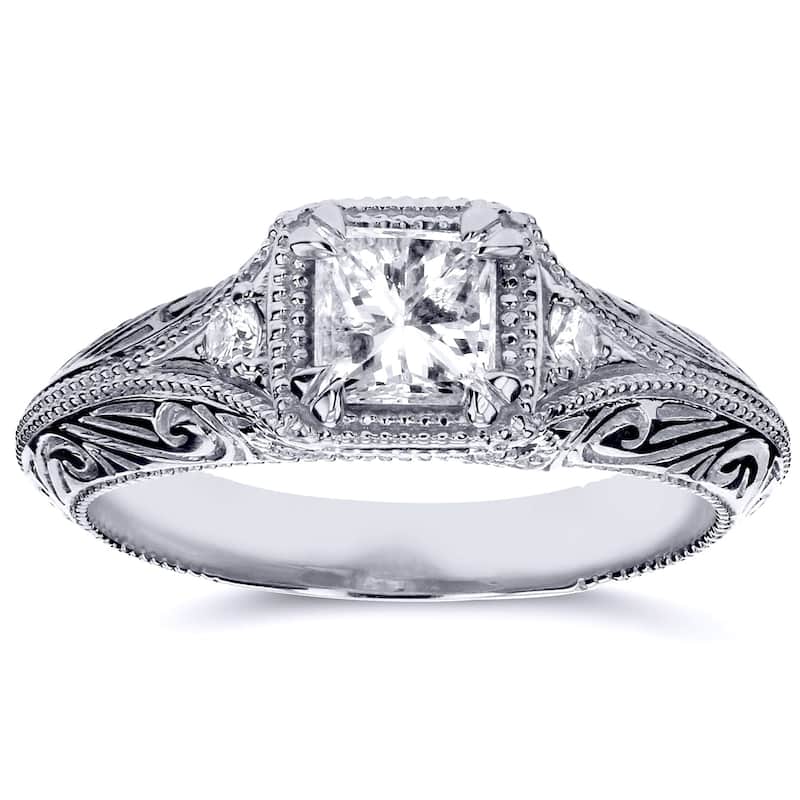 Annello by Kobelli 14k White Gold 5/8ct TDW Diamond Antique Filigree Engagement Ring