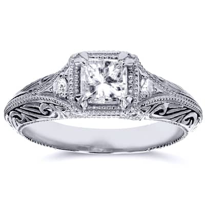 Annello by Kobelli 14k White Gold 5/8ct TDW Diamond Antique Filigree Engagement Ring