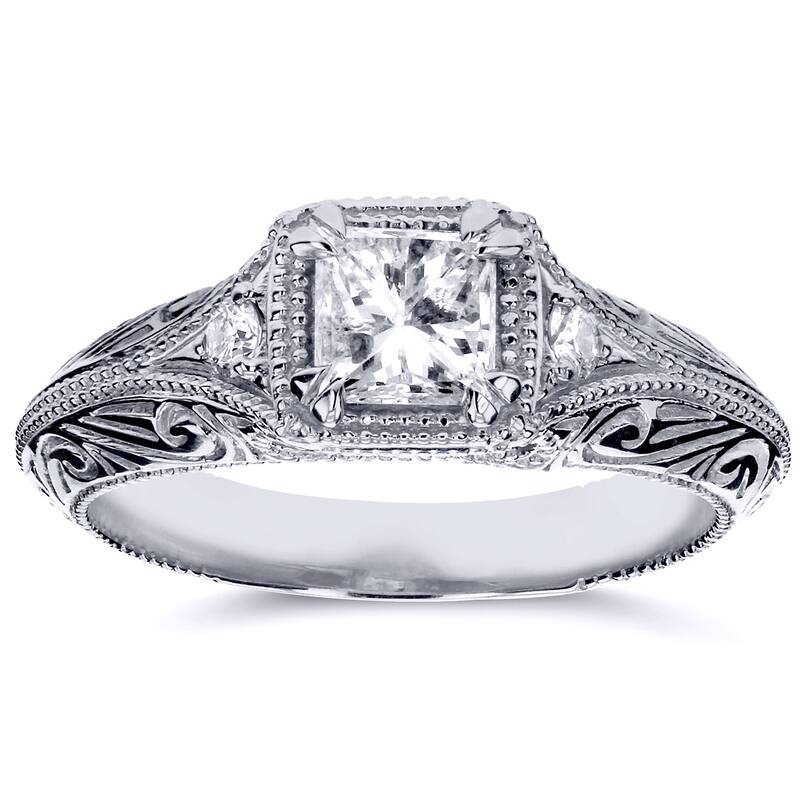 Annello by Kobelli 14k White Gold 5/8ct TDW Diamond Antique Filigree Engagement Ring
