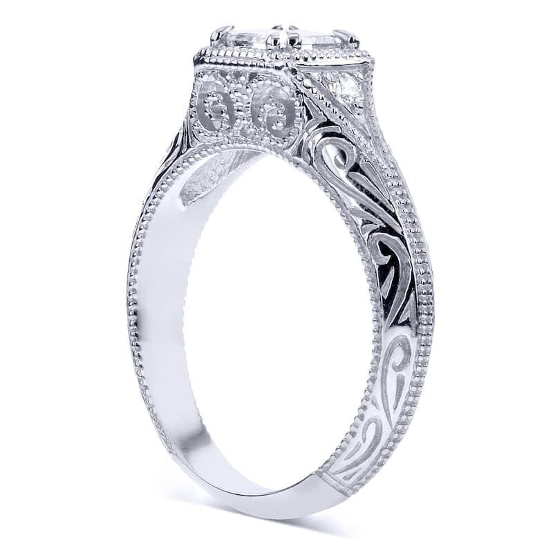 Annello by Kobelli 14k White Gold 5/8ct TDW Diamond Antique Filigree Engagement Ring
