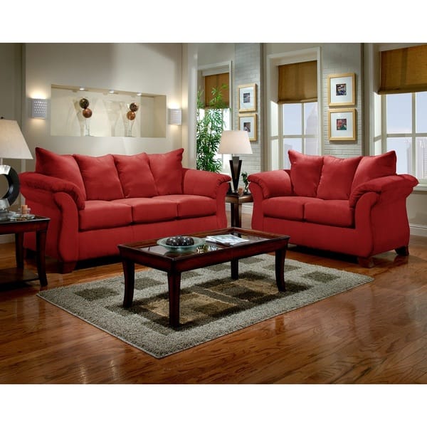 Shop Sensations Microfiber Pillow Back Sofa And Loveseat Set Red