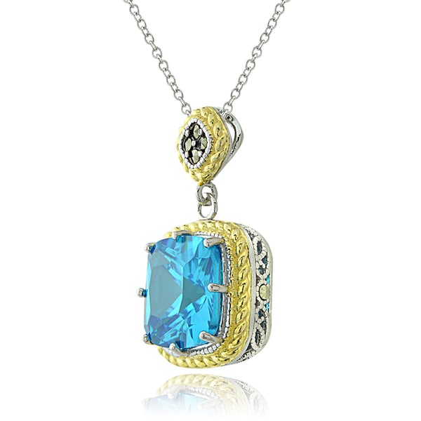 Clear CZ Glitzs Jewels 925 Sterling Silver Simulated Marcasite Pendant for Necklace