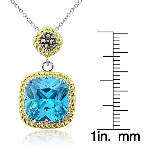 Clear CZ Glitzs Jewels 925 Sterling Silver Simulated Marcasite Pendant for Necklace