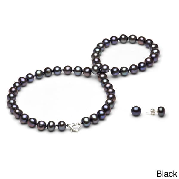 DaVonna Sterling Silver 7-8mm Freshwater Pearl Necklace and Earring Jewelry Set