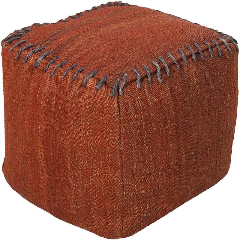 Solid Rosa Square Jute 18-inch Pouf - Rust