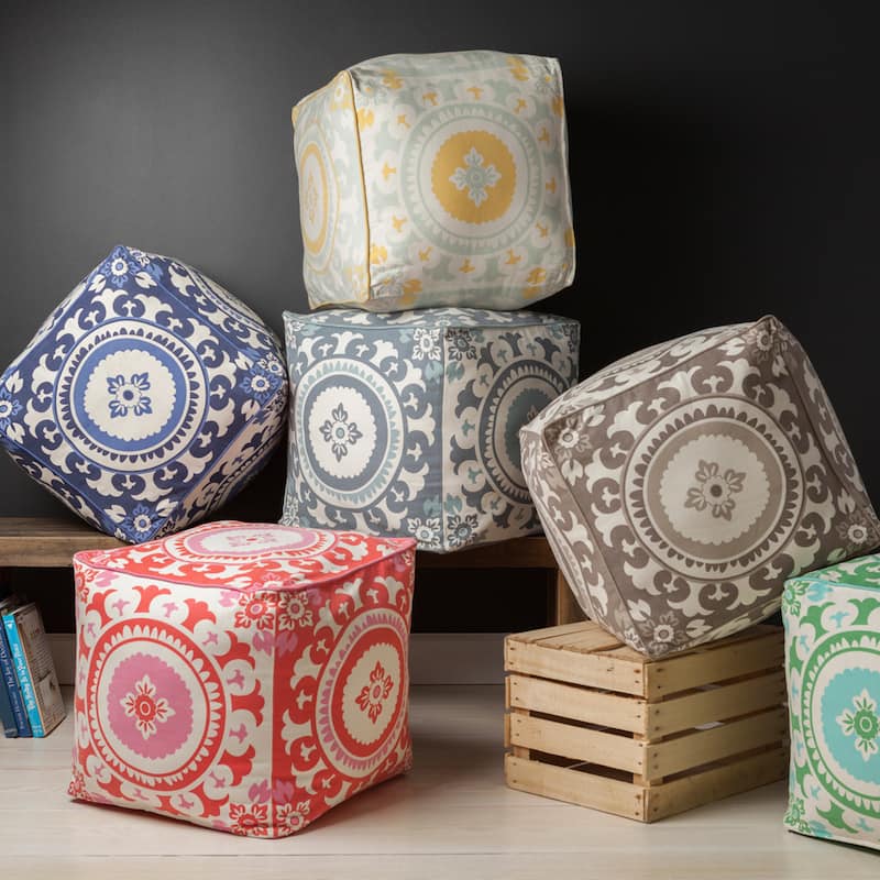KD Spain: Floral Hart Square Cotton 18-inch Pouf