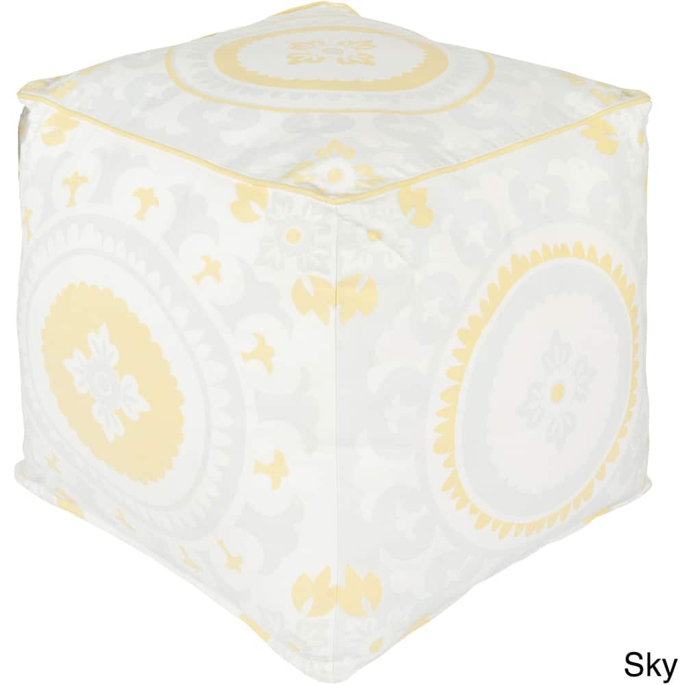 KD Spain: Floral Hart Square Cotton 18-inch Pouf
