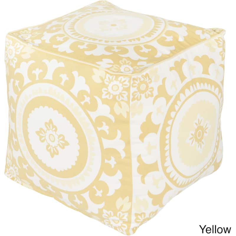 KD Spain: Floral Hart Square Cotton 18-inch Pouf