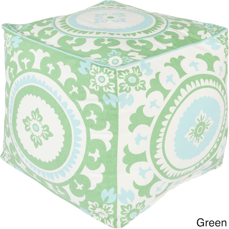 KD Spain: Floral Hart Square Cotton 18-inch Pouf