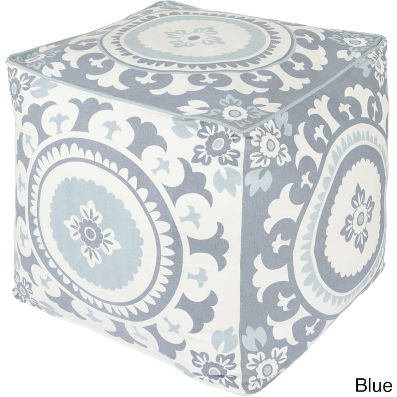 KD Spain: Floral Hart Square Cotton 18-inch Pouf