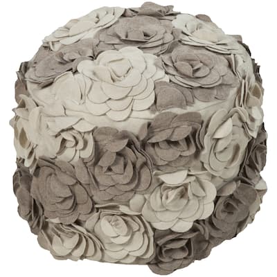 Floral Dole Round Wool 18-inch Pouf