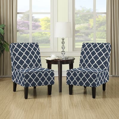 Porch & Den Shoshone Navy Blue Trellis Print Armless Chairs (Set of 2)