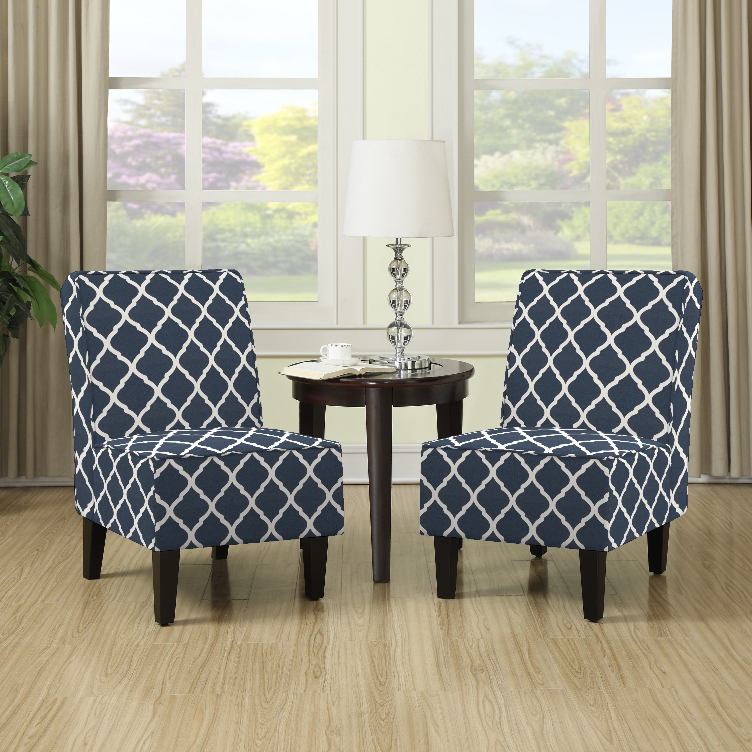 blue printed chairs