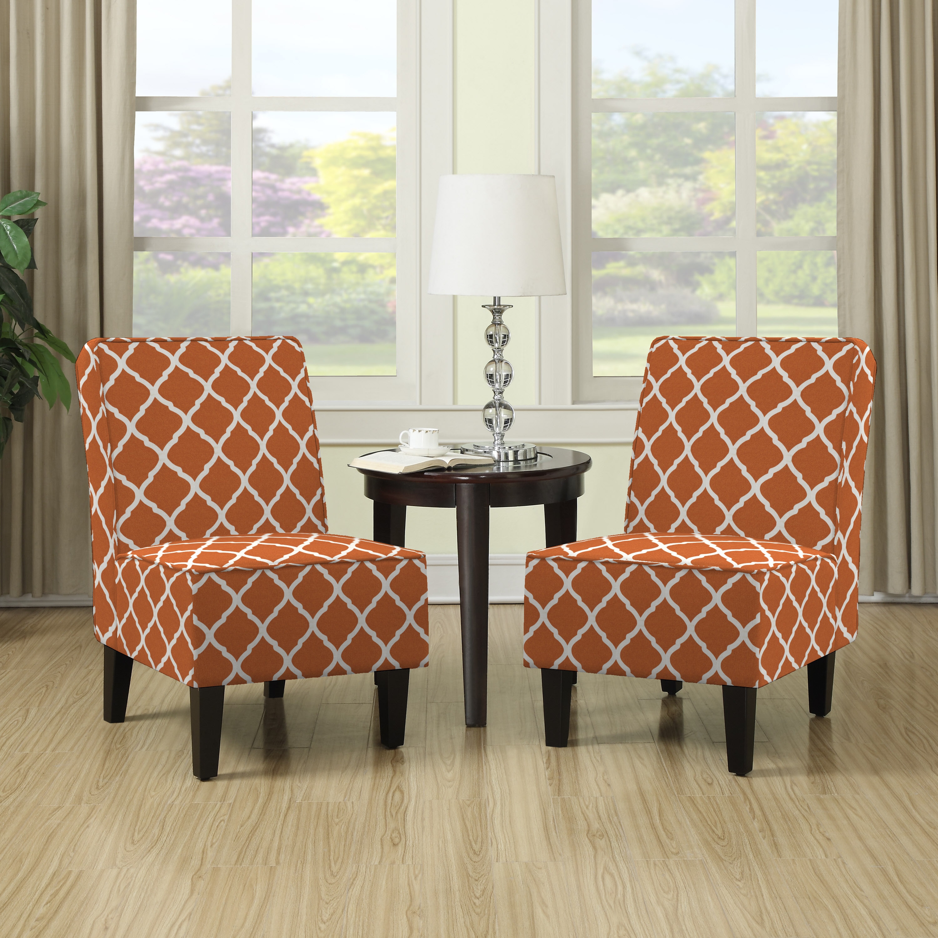 Copper Grove Virgie Orange Trellis Print Armless Chairs Set Of 2 Overstock 20254955
