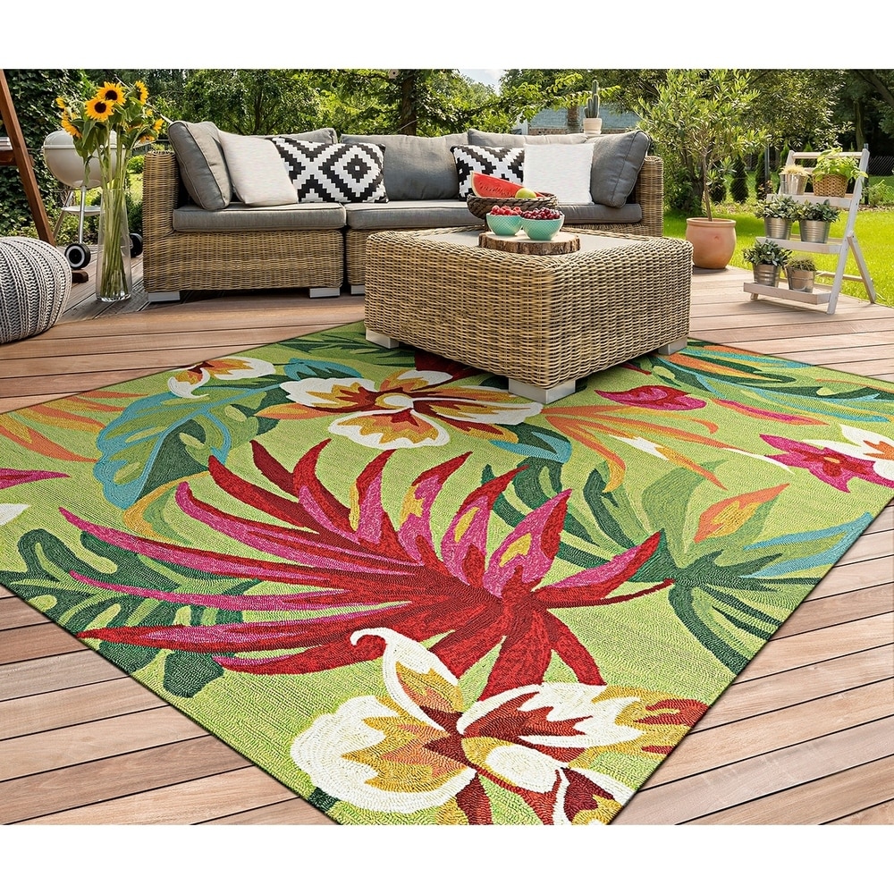 Shop Miami Fern Green-Red Indoor/Outdoor Area Rug - 3'6" x 5'6" - On Sale - Free Shipping Today ...