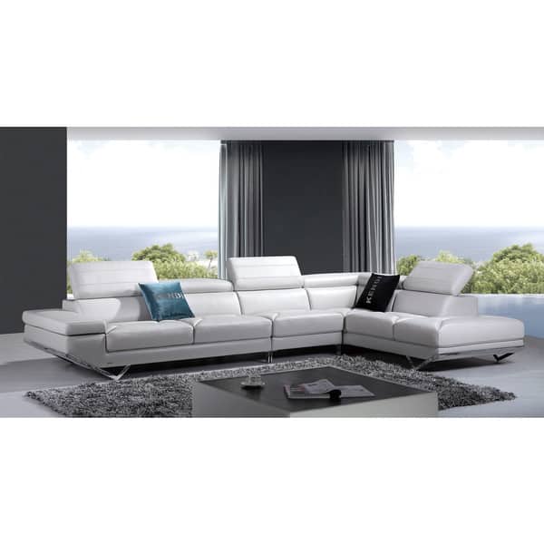Divani Casa Quebec Modern Light Grey Italian Leather Sectional Sofa
