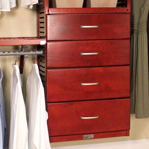 John Louis Home Solid Wood Walk-In Closet System with 4-Drawers and Doors Deluxe Red Mahogany