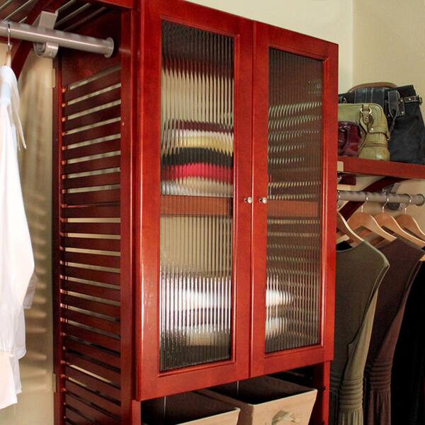 John Louis Home Solid Wood Walk-In Closet System with 4-Drawers and Doors Deluxe Red Mahogany