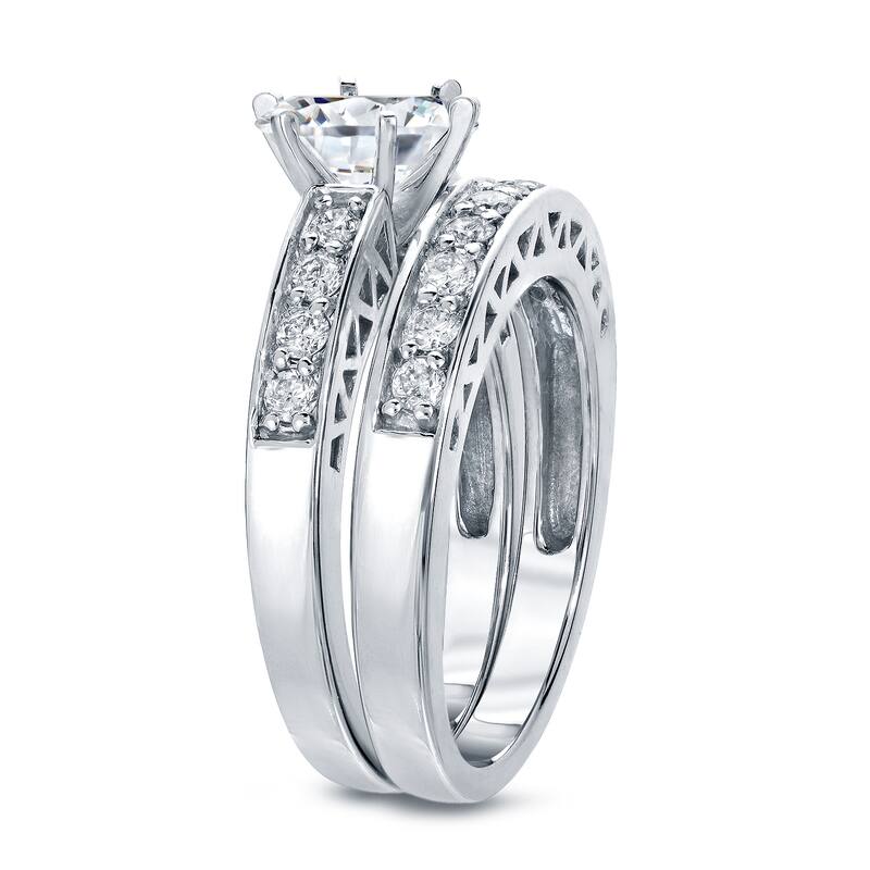 Auriya 1 1/2ctw Round Diamond Engagement Ring Set 14k Gold Certified