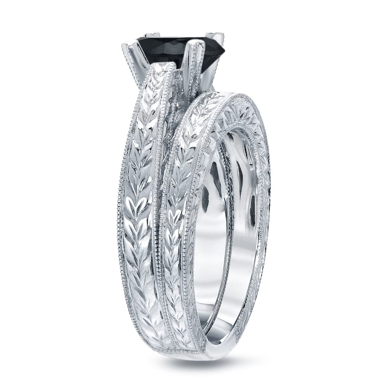 Auriya Modern 1cttw Round Black Diamond Engagement Ring Set 14k White Gold