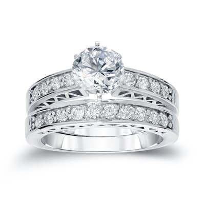 Auriya 14k Gold 1 1/4ctw Round Diamond Engagement Ring Set Certified