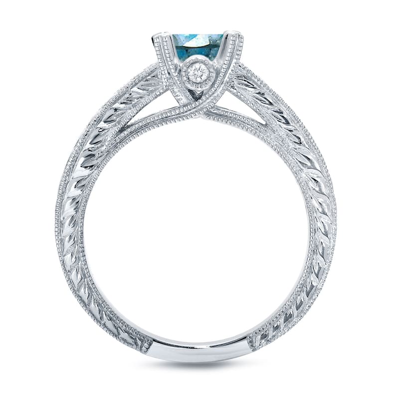 Auriya 14k Gold 1ctw Vintage Solitaire Blue Diamond Engagement Ring Set