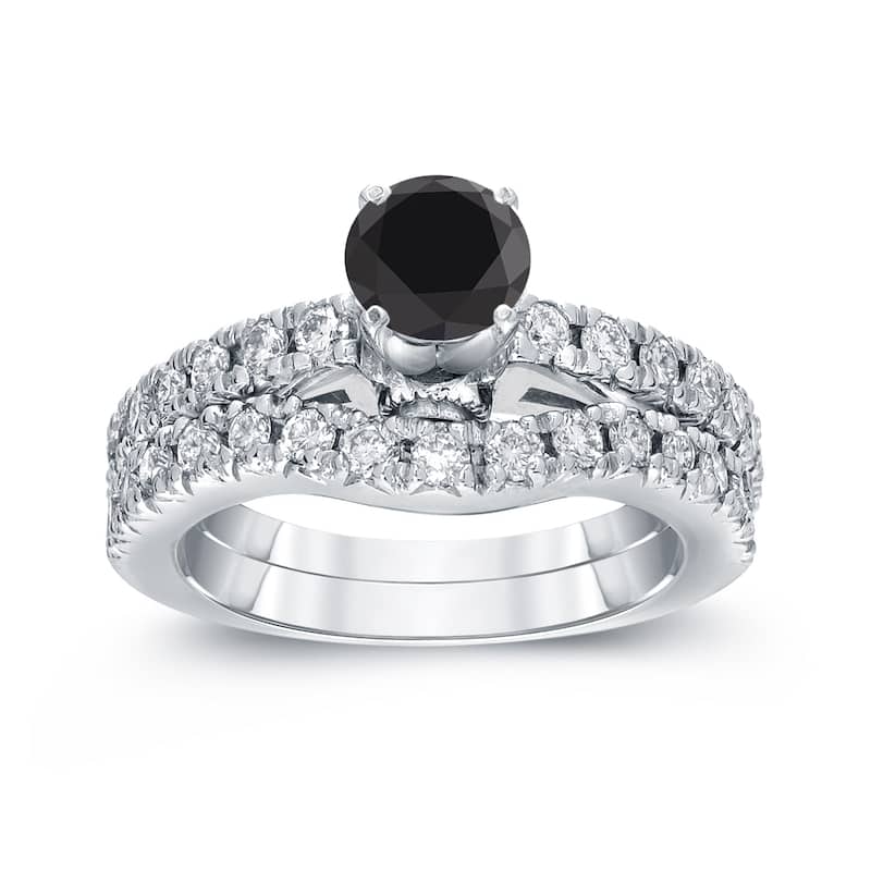 Auriya Modern 1 3/4ct TDW Round Black Diamond Engagement Ring Set 14k White Gold