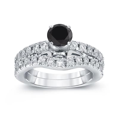 Auriya Modern 1 3/4ct TDW Round Black Diamond Engagement Ring Set 14k White Gold