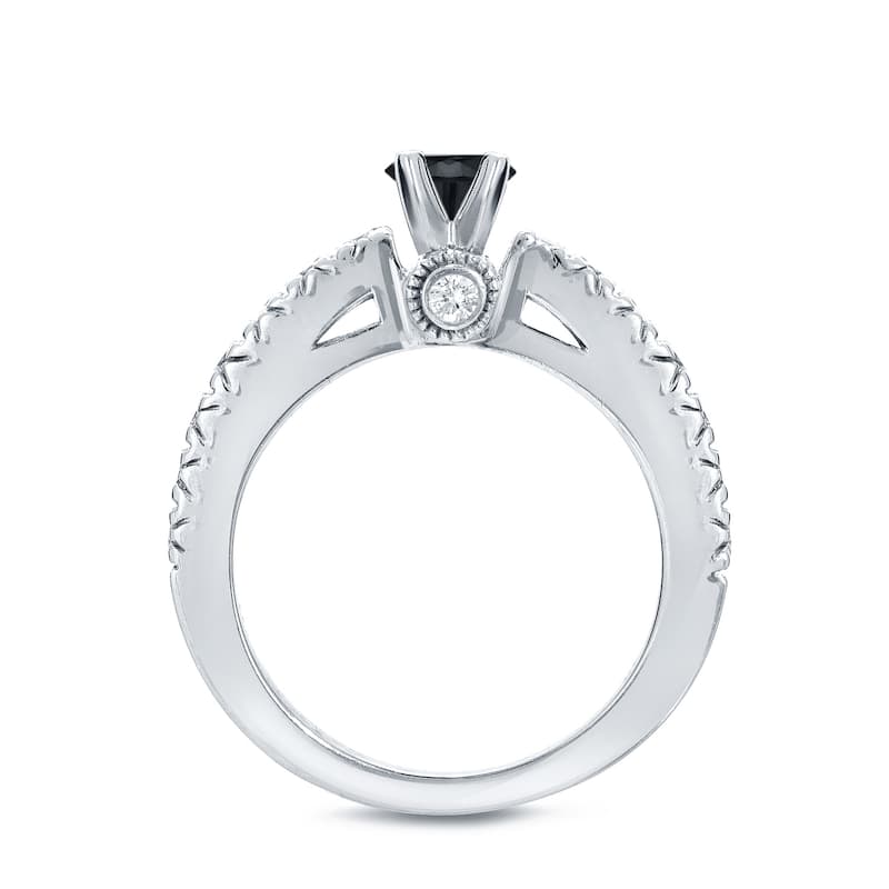 Auriya Modern 1 3/4ct TDW Round Black Diamond Engagement Ring Set 14k White Gold