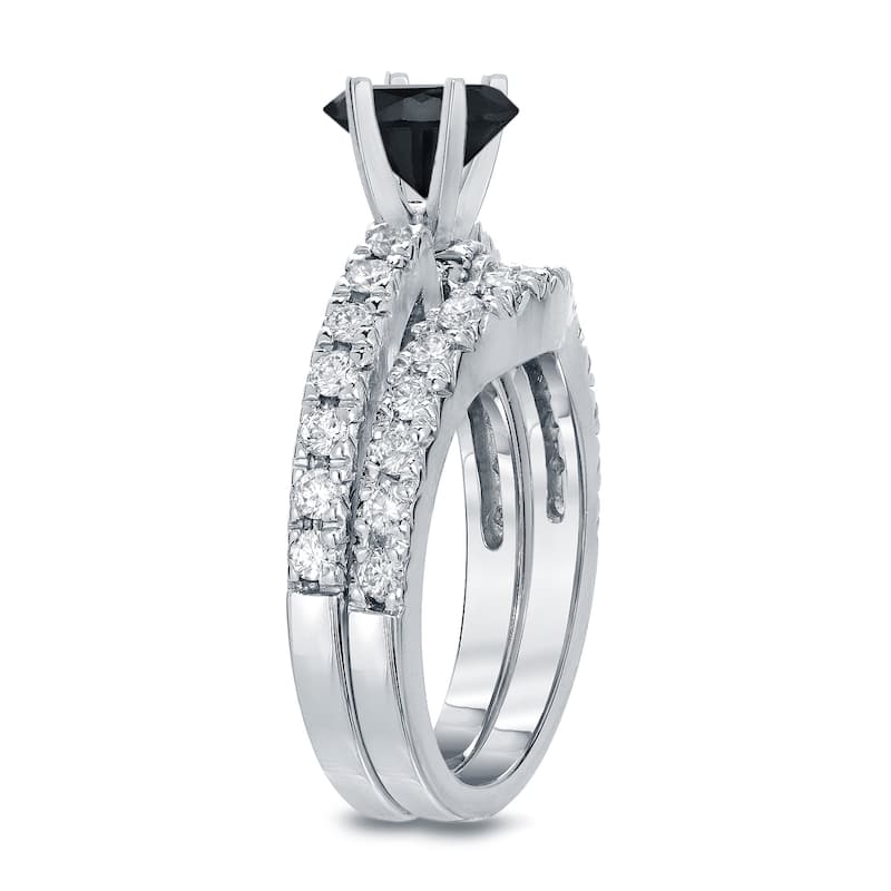 Auriya Modern 1 3/4ct TDW Round Black Diamond Engagement Ring Set 14k White Gold