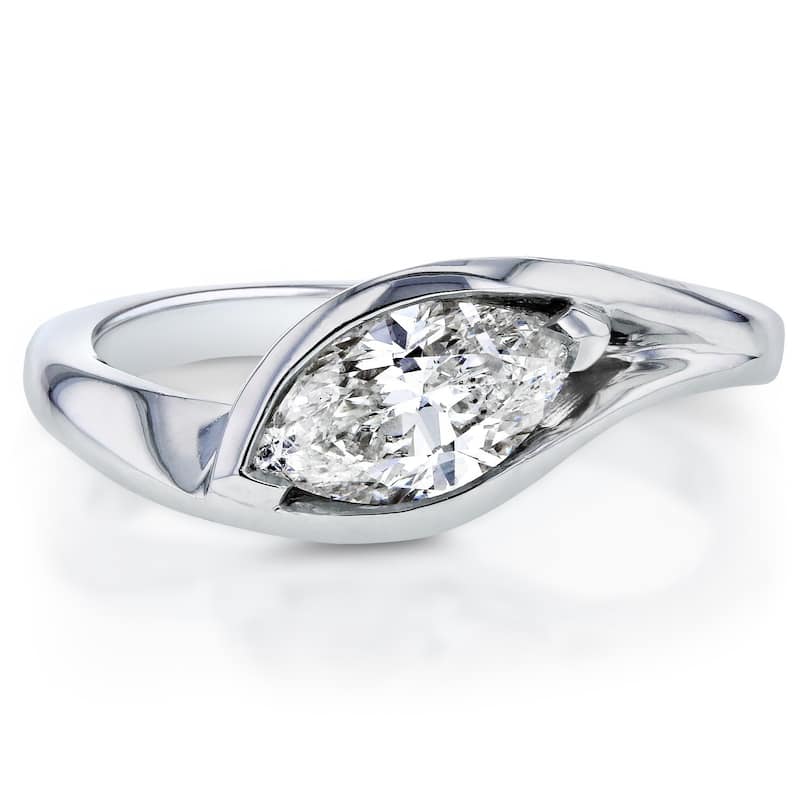 Annello by Kobelli 14k White Gold Certified 1ct Marquise Solitaire Diamond Curved Engagement Ring