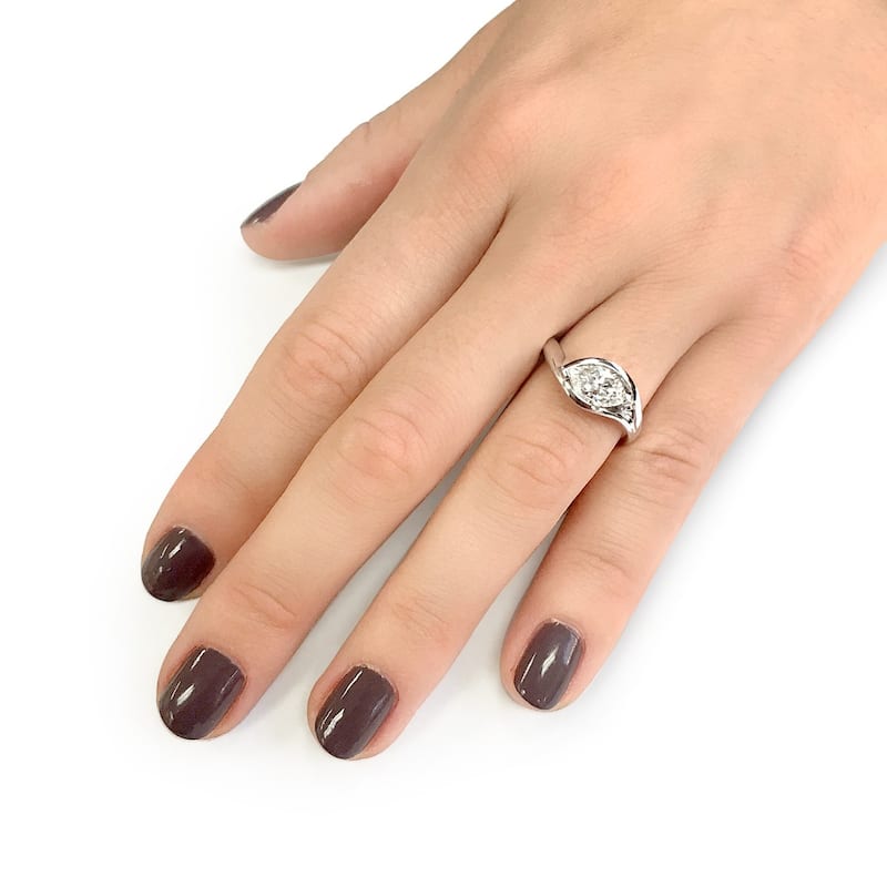Annello by Kobelli 14k White Gold Certified 1ct Marquise Solitaire Diamond Curved Engagement Ring