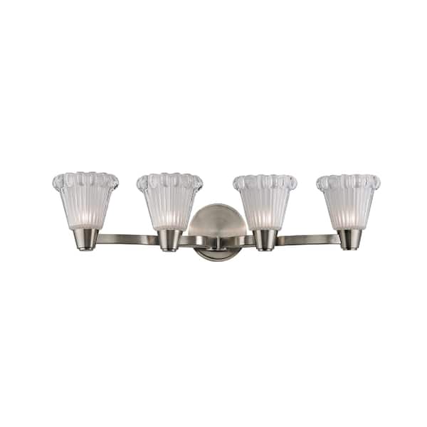 slide 1 of 1, Hudson Valley Varick 4-light Satin Bath and Vanity - Silver