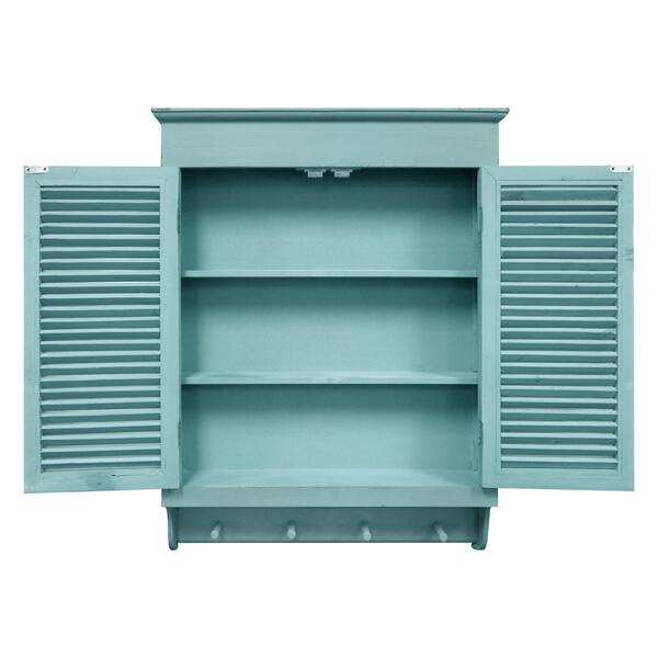 Shop Louvered Wall Cabinet Distressed Cottage Blue Finish Overstock 10448513