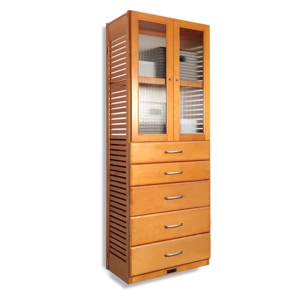 Shop John Louis Home 16in. deep Solid Wood Deluxe 5 Drawer/Doors Storage Tower Honey Maple - On ...