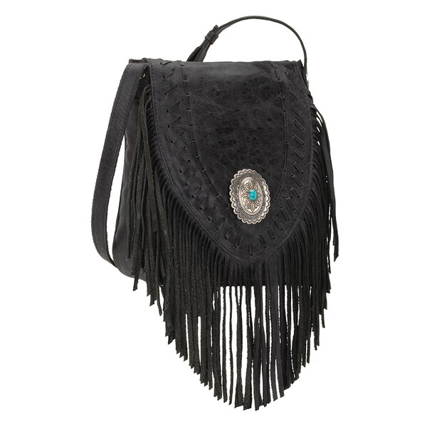 black fringe crossbody bag